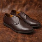 Leather Blucher Shoes – Open-Lace Derby Design with Cushioned TPR Comfort Sole & Breathable Leather Lining
