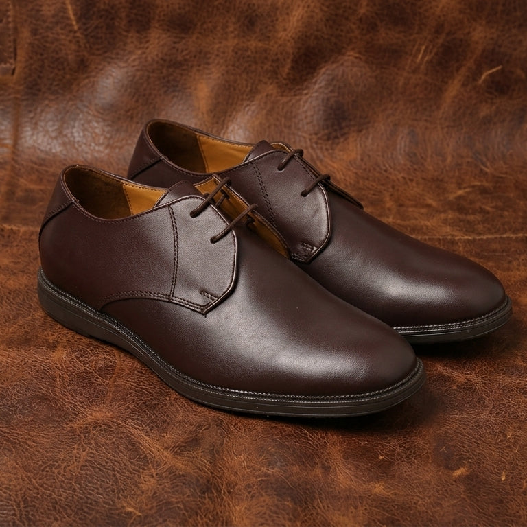 Leather Blucher Shoes – Open-Lace Derby Design with Cushioned TPR Comfort Sole & Breathable Leather Lining