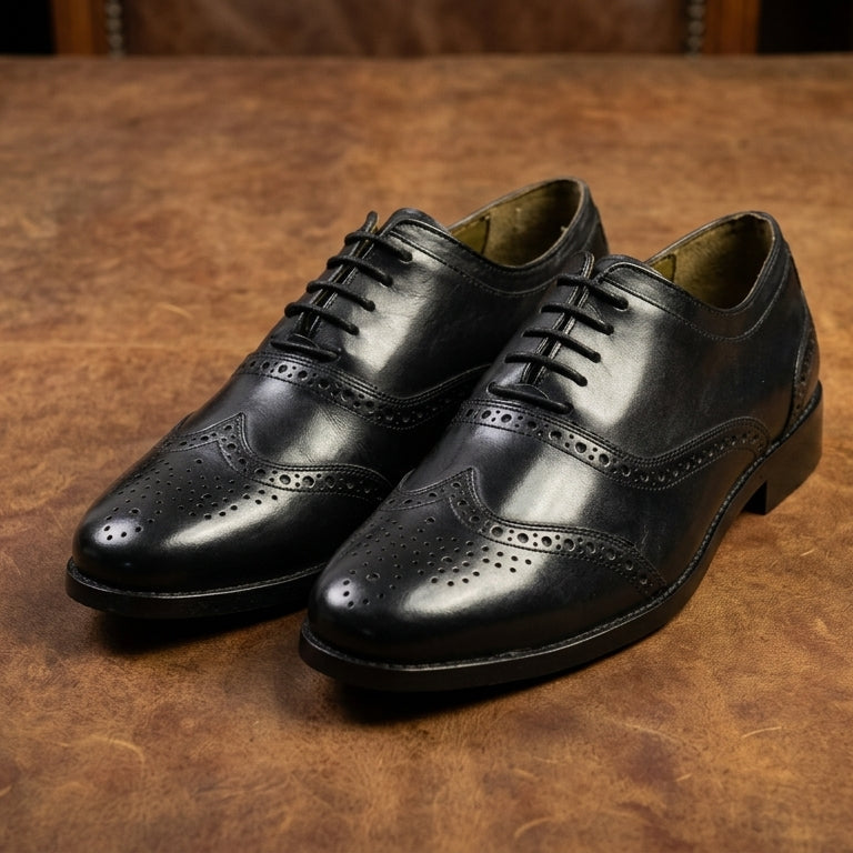 Men’s Genuine Leather Wingtips Brogue Shoes – Handstitched Vintage Roll-Moccasin Loafers with Leather-Lined Padded Sock & TPR Comfort Sole