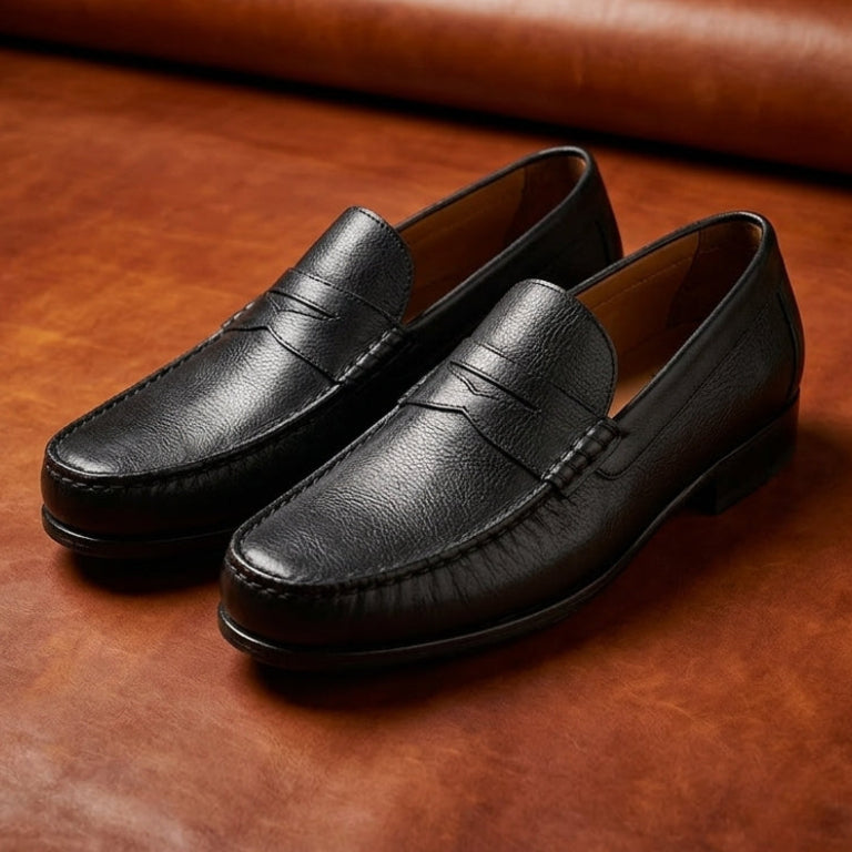 Tassel Mocc Genuine Black Leather Loafers – Handstitched Slip-On Shoes with Cushioned Insole & Durable TPR Sole