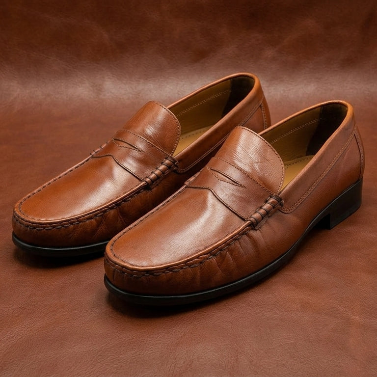 Ara Mocc Genuine Leather Loafers – Handstitched Slip-On Shoes with Cushioned Insole & Durable TPR Sole