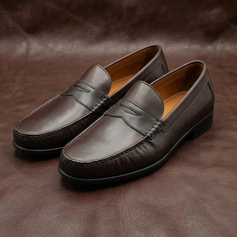 Ara Mocc Genuine Leather Loafers – Handstitched Slip-On Shoes with Cushioned Insole & Durable TPR Sole