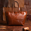 Premium Full Grain Leather Tote Bag with Zipper Closure & Dual Carry Handles