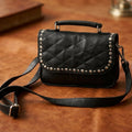 Premium Quilted Leather Crossbody Bag with Stud Detail, Zip Pocket & Detachable Strap