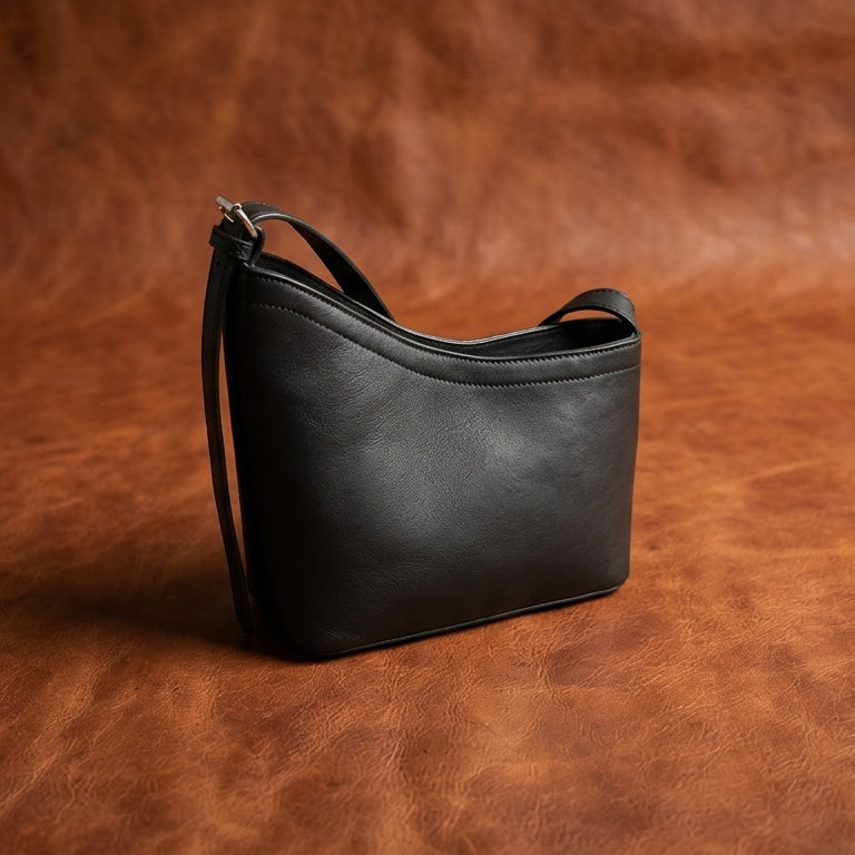 Genuine Leather Black Minimalist Shoulder Bag | Everyday Crossbody Purse for Women Art:-BG-1656