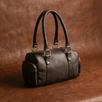 Classic Black Leather Barrel Satchel Medium Shoulder Tote for Women Art:-BG-1651