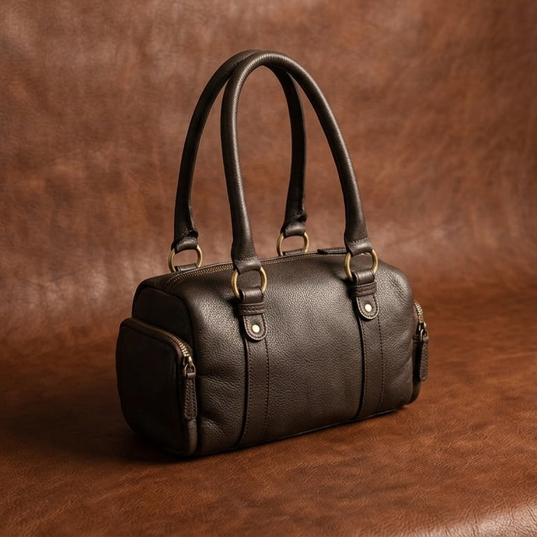 Classic Black Leather Barrel Satchel Medium Shoulder Tote for Women Art:-BG-1651