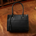 Premium Croc-Embossed Leather Tote with Dual Handles, Zip Closure & Detachable Strap