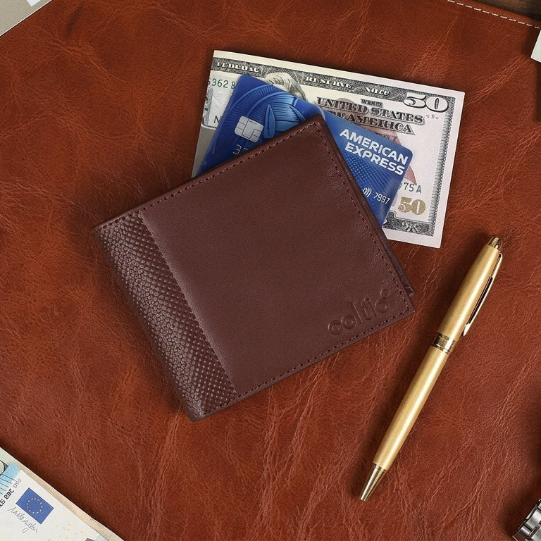 Genuine Leather Bi-Fold Wallet with ID Window & Coin Pocket