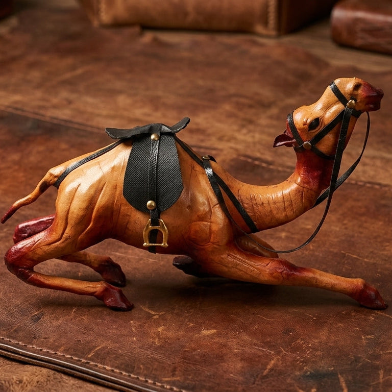 Handicraft Sitting Camel Leather Showpiece Unique Artisan Decor, ART:-LA-04