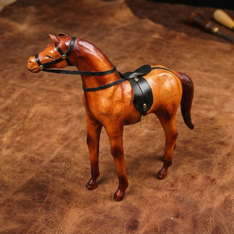 Stunning Handcrafted Standing Leather Horse Showpiece for Elegant Home Decor, ART:-LA-02
