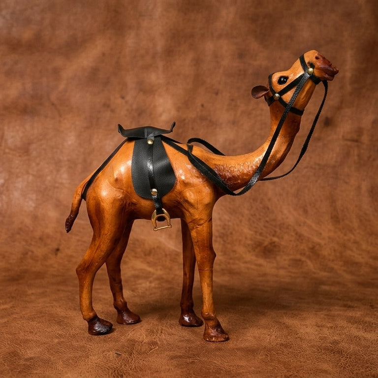 Handicraft Standing Camel Leather Showpiece Exquisite Artisan Home Decor, ART:-LA-05