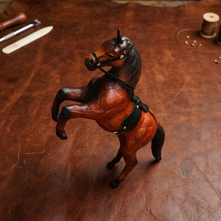 Exquisite Handicraft Rearing Leather Horse Showpiece for Elegant Decor, ART:-LA-03