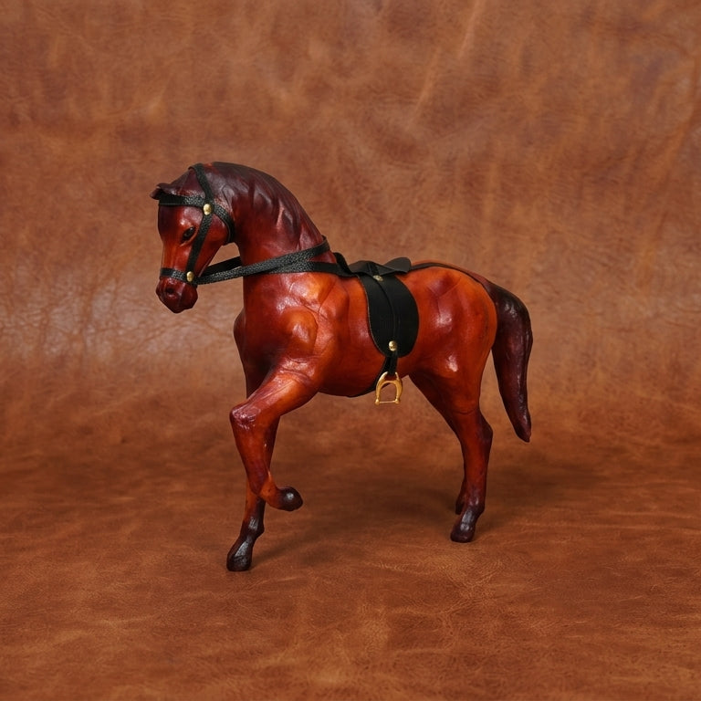 Exquisite Handcrafted Walking Leather Horse Showpiece for Elegant Office & Home Decor.