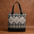 Premium Export Quality Black & White Jacquard Tote Bag With Spacious Zipper Compartments