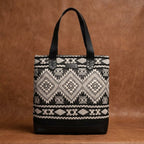 Premium Export Quality Black & White Jacquard Tote Bag With Spacious Zipper Compartments