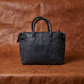 Genuine Leather Tote Bag Black with Top Zip Closure, Inner Zip Pocket & Dual Handles