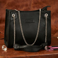Premium Leather Chain Handle Tote Bag with Zipper Closure