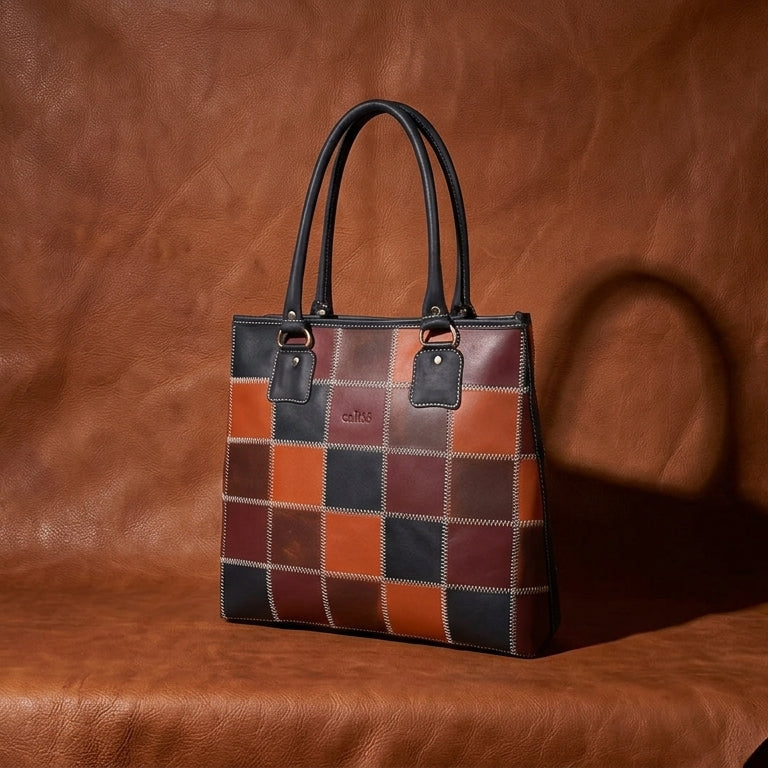 Premium Patchwork Leather Tote Bag for Women Multi-Tone Handcrafted Carryall