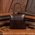 Premium Croc-Embossed Leather Tote Bag with Zip Closure & Detachable Shoulder Strap
