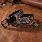 Men Genuine Leather Tribal Geometric Multicolor Waist Accessory Matte Buckle