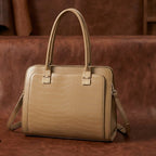 Tan Croc-Texture Structured Shoulder tote Bag