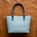Sky Blue Textured Woven Structured Tote Bag