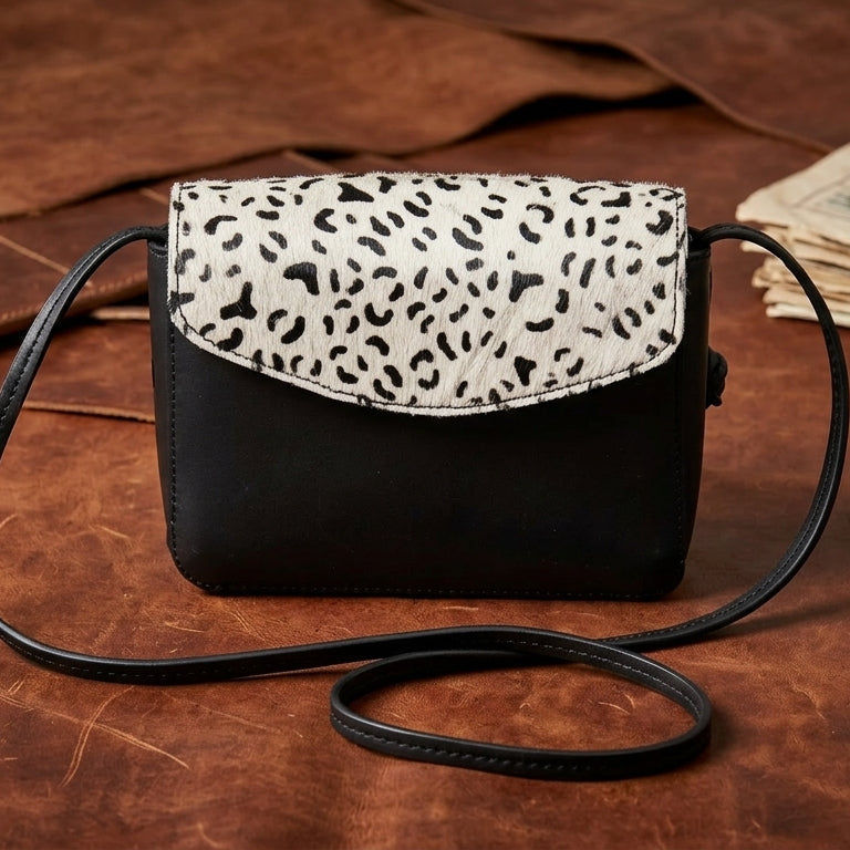 Black Crossbody Sling Bag with Printed Hair Flap – Minimal & Stylish Everyday Sling