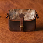 Womens Leather Sling Bag with Brown Hairon Flap Small Crossbody Satchel