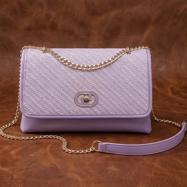Lavender Luxe Chain Shoulder sling Bag with Textured Flap