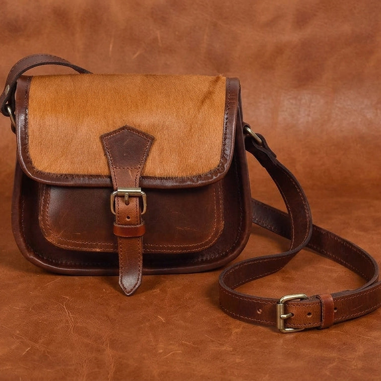 Slim Genuine Leather Crossbody Sling Bag with Buckle Pocket & Multiple Compartments
