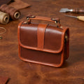 Women's Leather Box Sling Bag Brown Mini Crossbody with Top Handle
