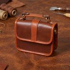 Women's Leather Box Sling Bag Brown Mini Crossbody with Top Handle