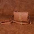 Premium Genuine Leather Studded Wristlet Sling with Dual Zip Compartments for Women