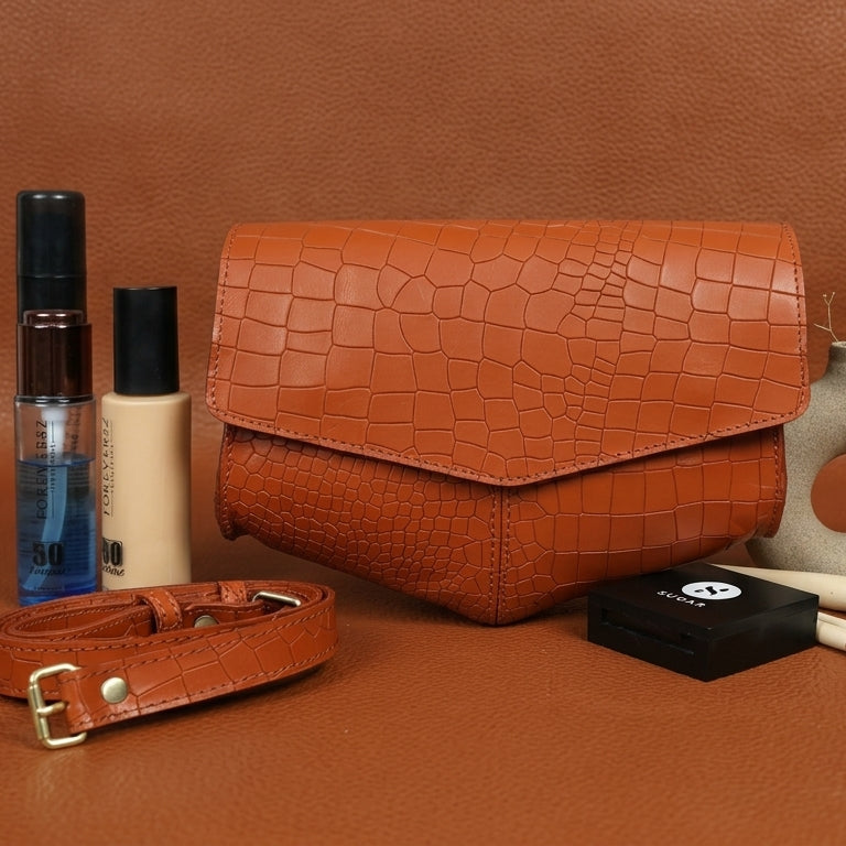 Premium Textured Leather Flap Sling Bag with Adjustable Strap & Inner Zip Pocket