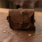 Vintage Floral Embossed Leather Sling Bag with Front Pocket Handcrafted Crossbody