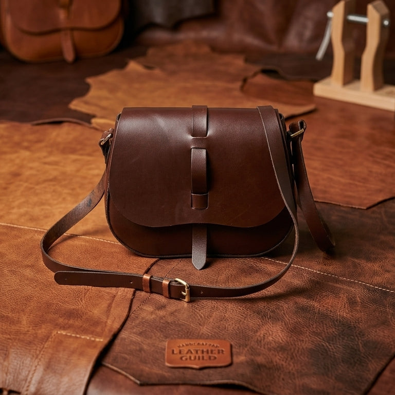Classic Handmade Dark Brown Leather Saddle Sling Bag