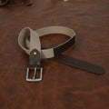 Unisex Genuine Leather Canvas Beige Brown Waist Accessory Metal Buckle Casual