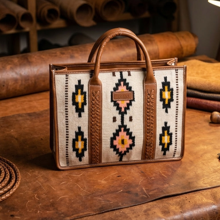 Premium Export Handwoven Leather Tote Bag | Spacious 2 Compartment & Zip Closure