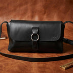 Genuine Leather Sling Bag with Ring-Flap Design