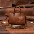 Premium Leather Tote with Floral Embossing, Top Handles, Zip Closure