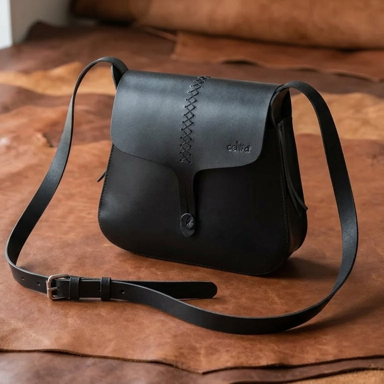 Handcrafted Full-Grain Leather Sling Bag with Hand-Stitched Detail & Adjustable Strap