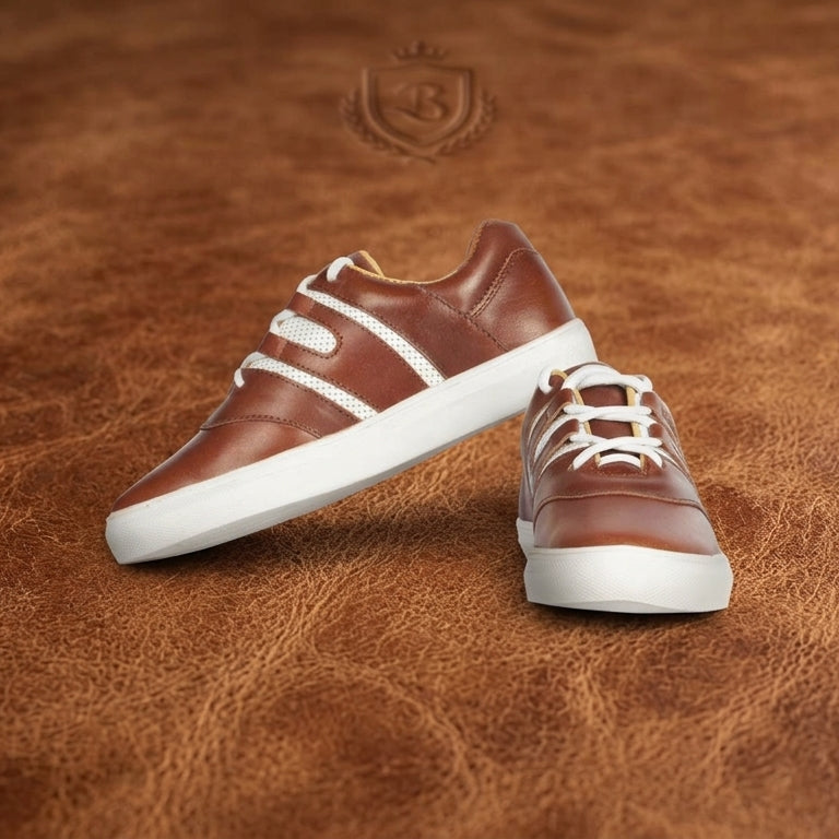 Men's Brown Leather Casual Sneakers Low Ankle