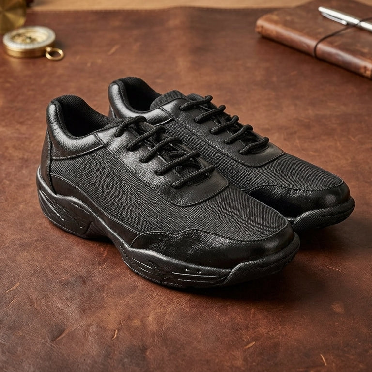 Mens Black Leather Lace-Up Casual Shoes Low Ankle