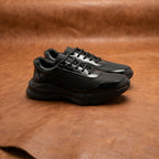 Mens Black Leather Casual Sneakers Low Ankle