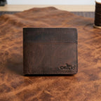 Vintage Brown Genuine Leather Bi-Fold Wallet with Coin Pocket