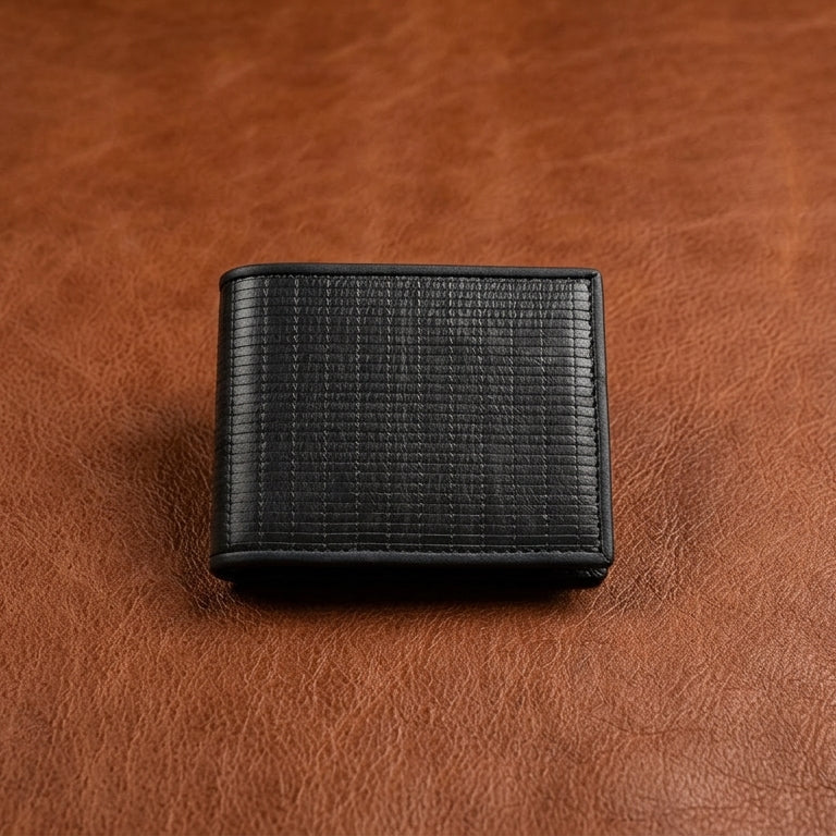 Genuine Leather Bi-Fold Wallet with Coin Pocket – Black
