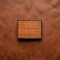Handwoven Genuine Leather Bi-Fold Wallet – Tan & Black