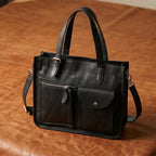 Premium Export Quality Genuine Leather Office Tote Bag with Zip Pockets & Sling Strap