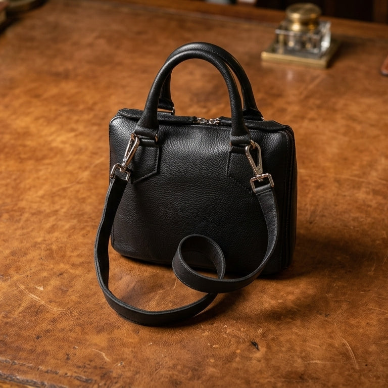 Black Premium Soft 100% Pure Leather Handheld Bag Elegant & Durable Everyday Purse. BG-1629